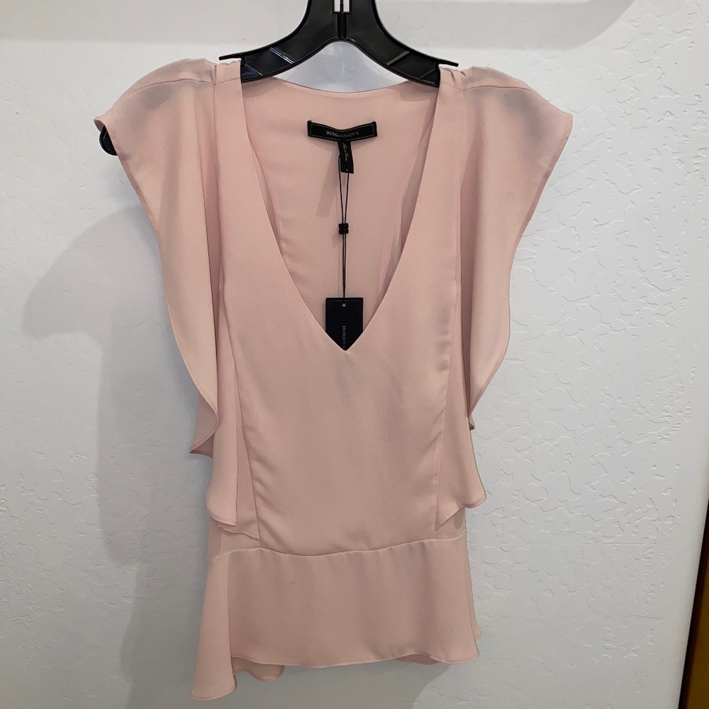 NWT- BCBGMAXAZRIA Flutter-sleeve blouse